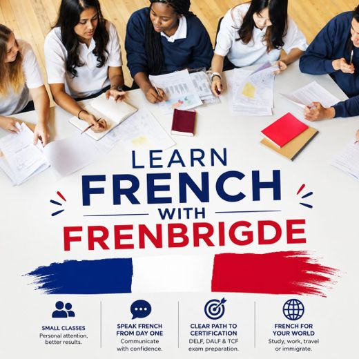 Learn French with FRENBRIDGE — small classes, speak from day one, clear path to certification